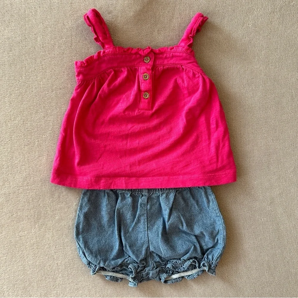 EUC Carter’s 3pc Baby Girl Outfit Set, Hot Pink & Denim, 6-9 Months